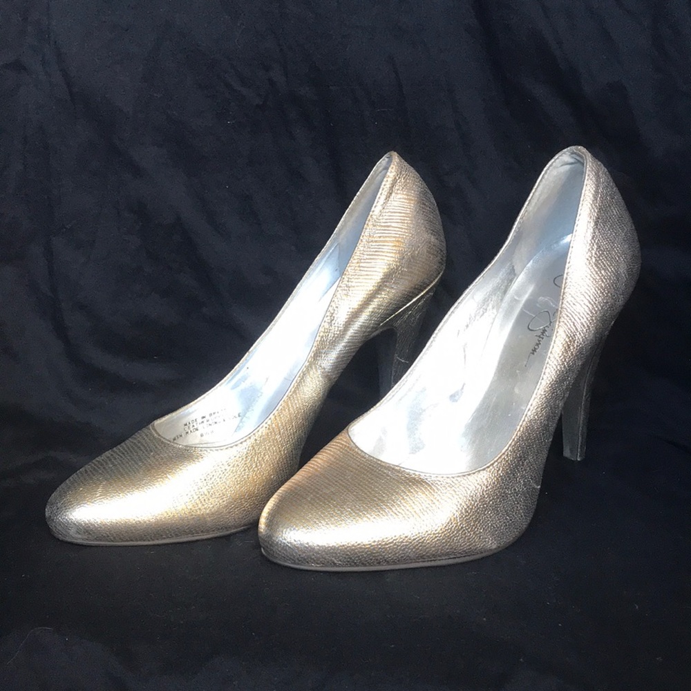 Jessica Simpson gold and silver pumps high heels